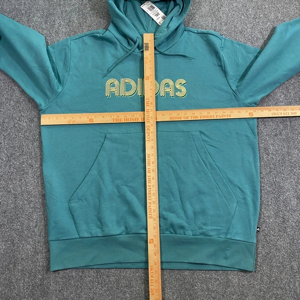 Adidas 3D Retro 70s Striped Logo Hoodie Mens XXL Powder Teal Disco Groovy NWT